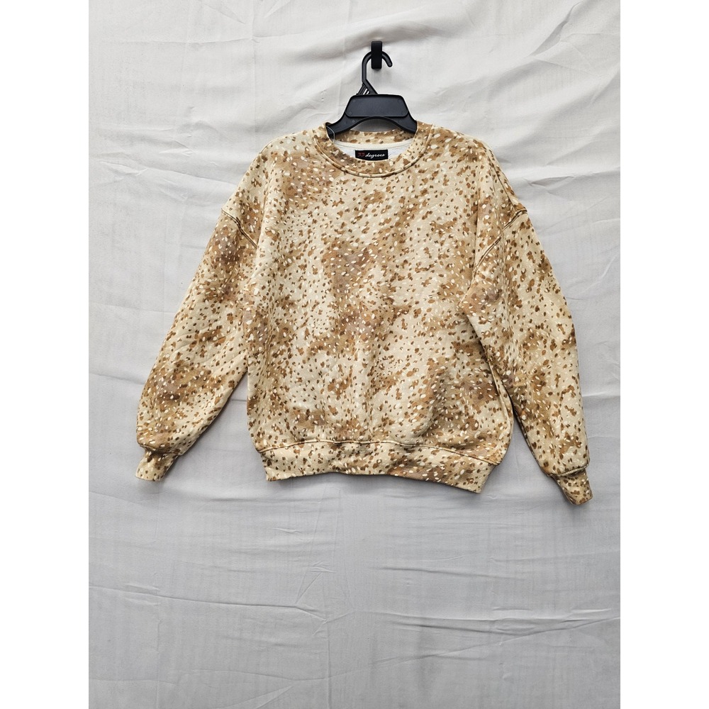 33 Degrees Womens Animal Print Pullover Sweatshirt Brown Cotton Blend Size XS
